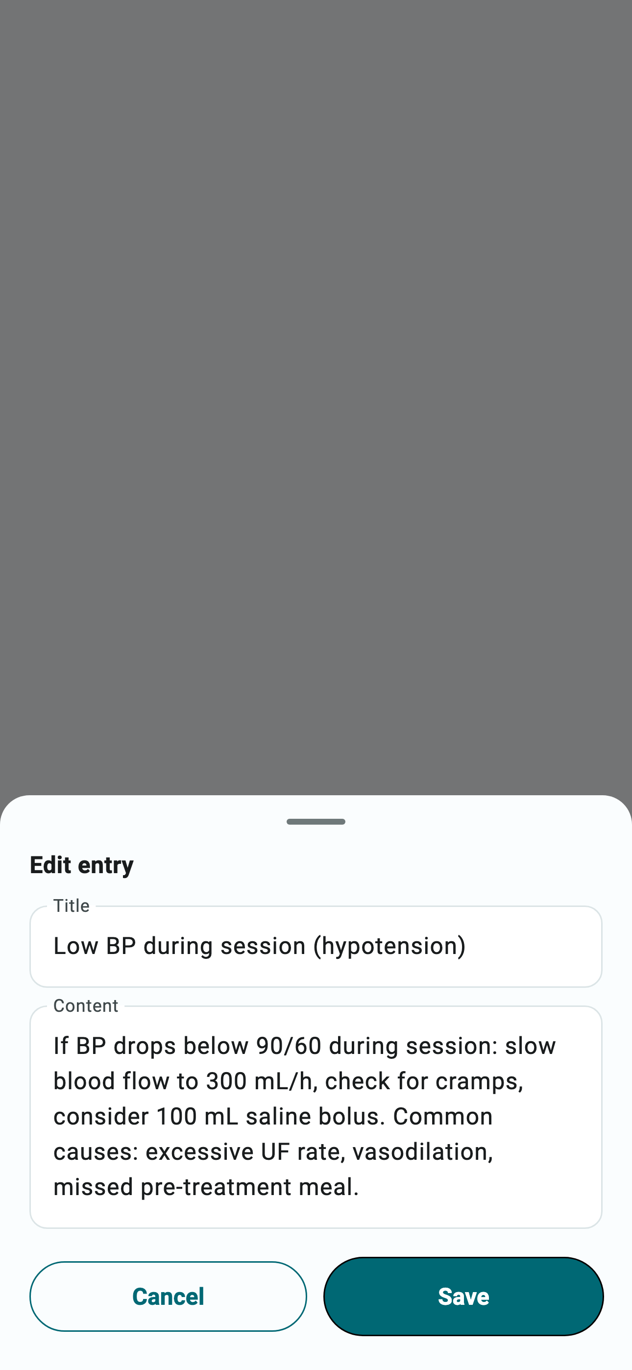 Knowledge base entry editor with a title and free-text content field