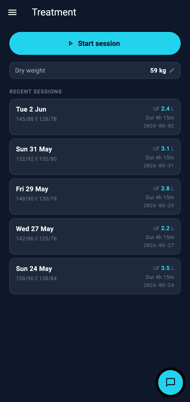 App home screen with the AI assistant button in the corner