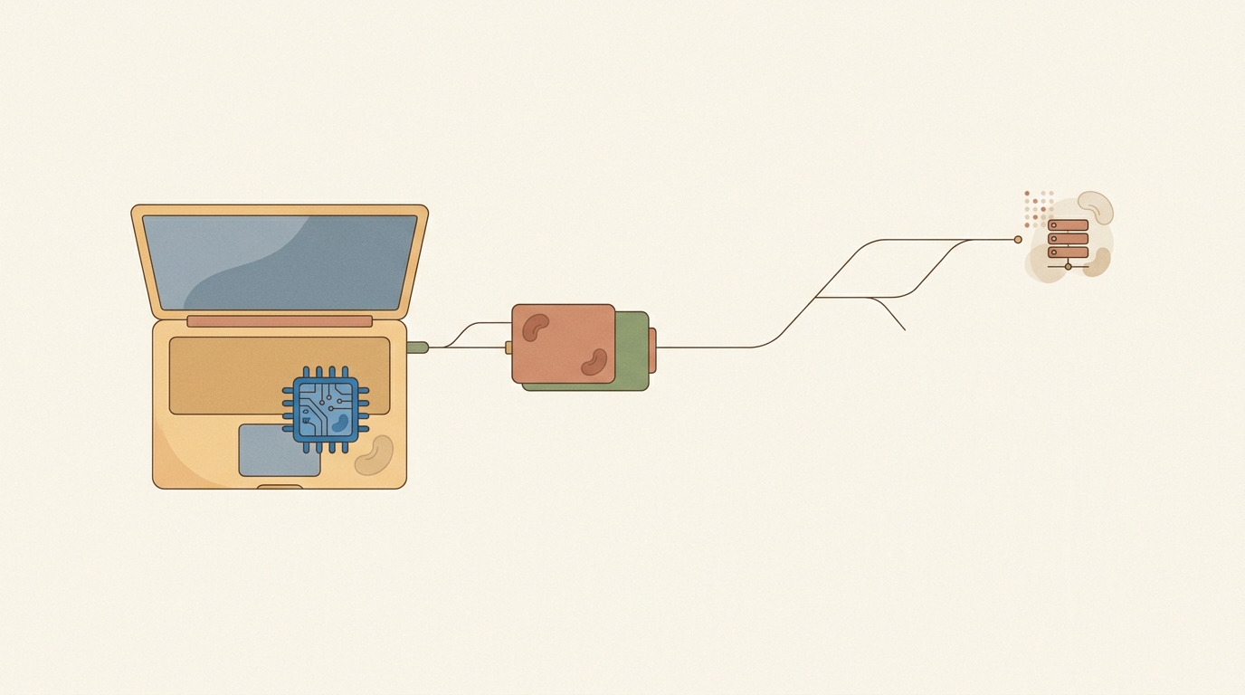 Local embedding model kept on-device beside a remote swappable generator endpoint